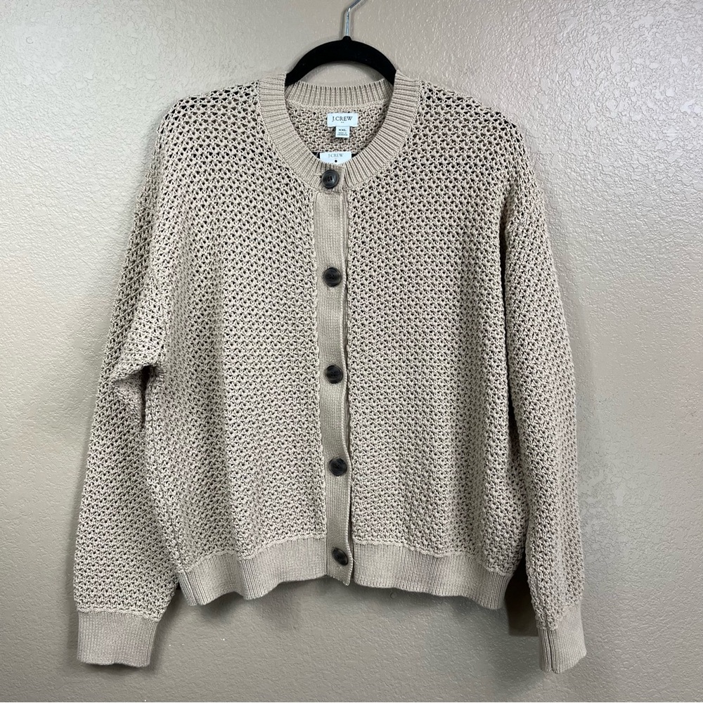 J. Crew Taupe Open-Knit Sweater Cardigan